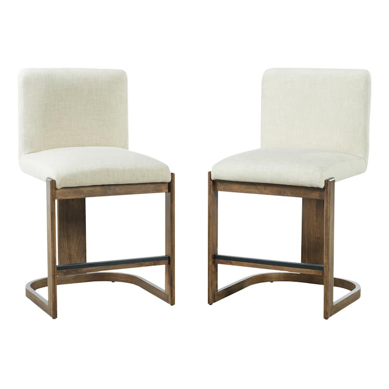 Christopher Knight Home - Modern Linen Upholstered Counter Height Bar Stools with Solid Wood Legs & Square Backrest, Set of 2