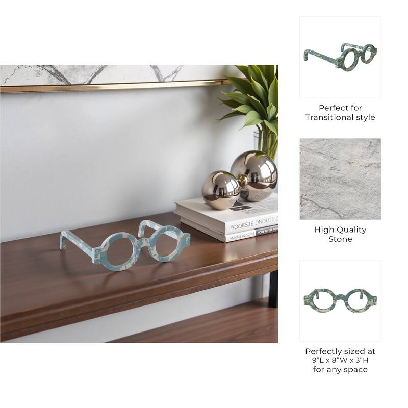 Stone Decorative Object Unique Eyewear Shape with Sculptural Design - 9" x 8" x 3"