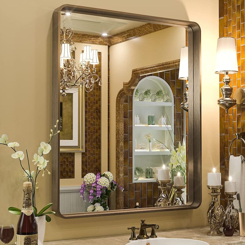 TETOTE Modern Metal Frame Wall Mounted Bathroom Vanity Mirror - 30x36 - Bronze