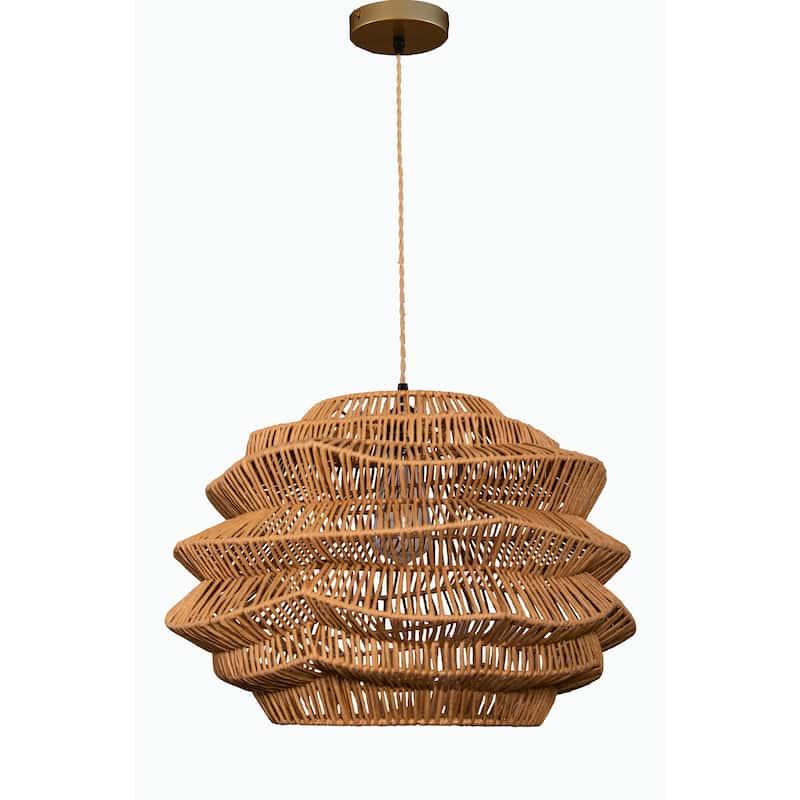 Modern Wicker Rattan Coastal Basket Pendant Light Handwoven - 19" Wide