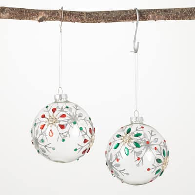 4.5"H Sullivans Jeweled Snowflake Ornament - Set of 2, Multicolored Christmas Ornaments - 4"L x 4"W x 4.5"H