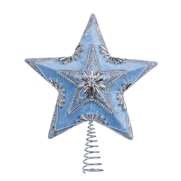 135 pale blue velour star with silver beading and hologram glitter decorative christmas tree topper - Blue Grey Christmas Decorations 135 pale blue velour star with silver beading and hologram glitter decorative christmas tree topper - Blue Grey Christmas Decorations