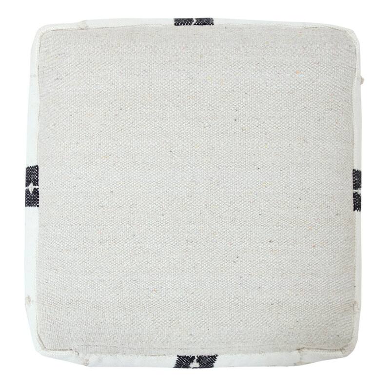 Black-White Striped Cotton Pouf Ottoman 18" Square Upholstered Footstool with Removable Cover