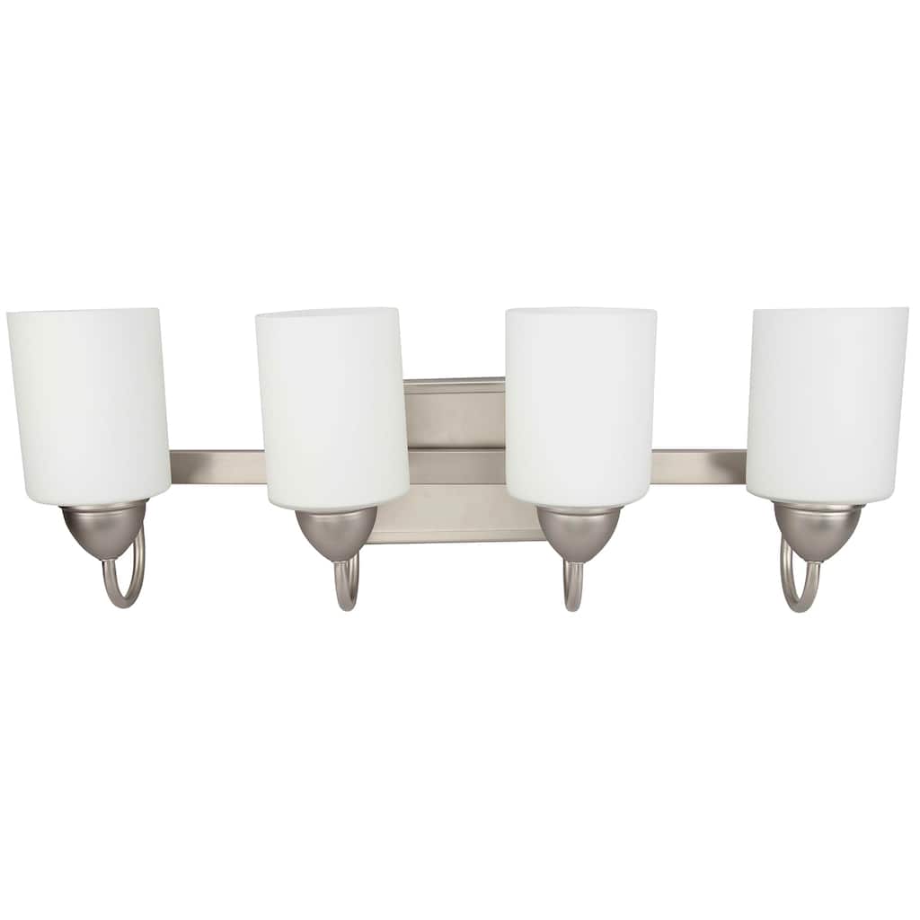 4 Light Vanity Lamp in Brushed Nickel Finish and White Satin Opal Glass - Brushed Nickel Finish