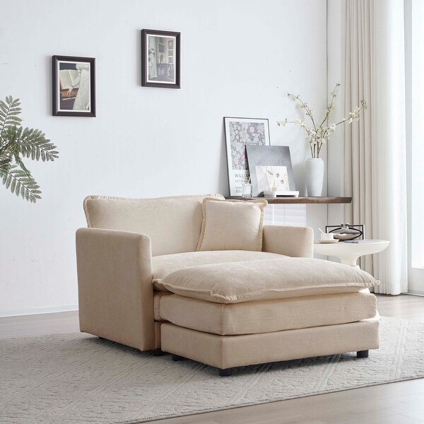 Modern Accent Chenille Upholstered Sofa with Ottoman, Living Room Modern Accent Chenille Upholstered Sofa with Ottoman, Living Room