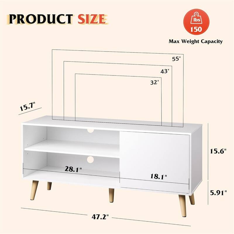 Mid-Century Modern TV Stand - 15.7"D x 55"W x 21.8"H