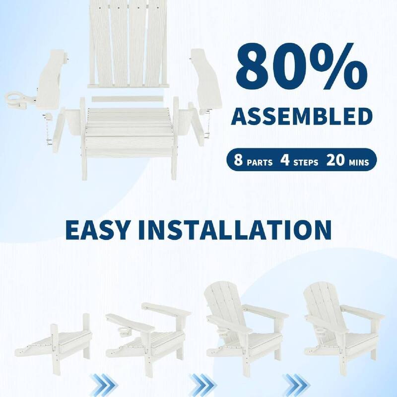 Set of 2 All-Weather HDPE Folding Adirondack Chair For Patios, Decks, Gardens with 1 Table