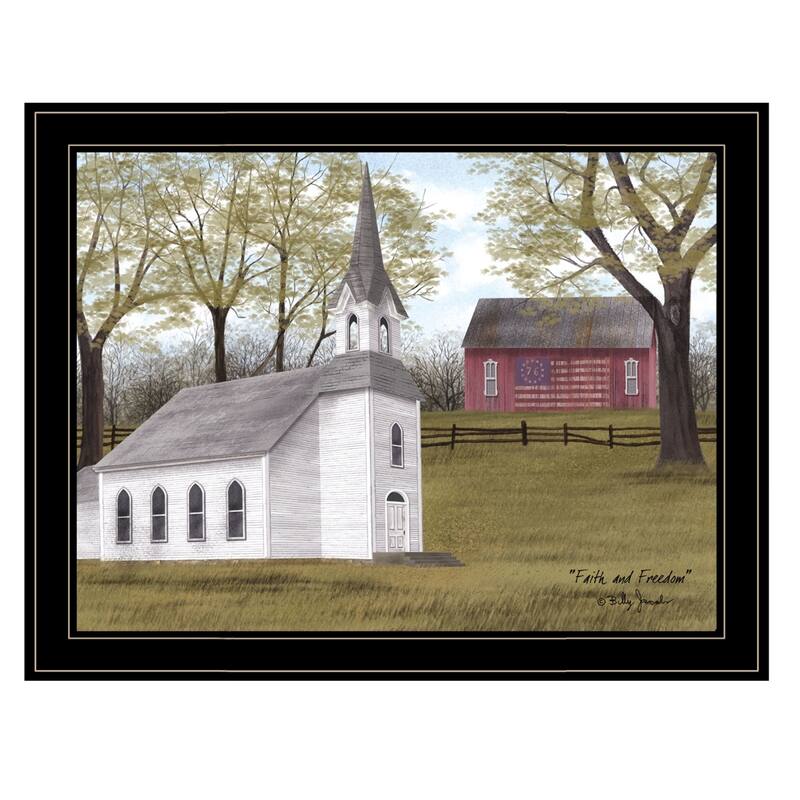 TrendyDecor4U Farmhouse "Faith and Freedom" Framed Print Wall Art by Billy Jacobs