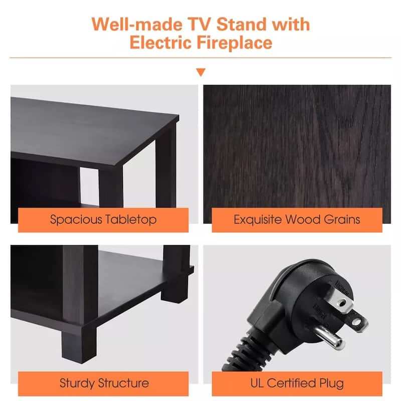 2-Tier TV Stand & Electric Fireplace Heater Home Cabinet for 65" TV - 58 inches