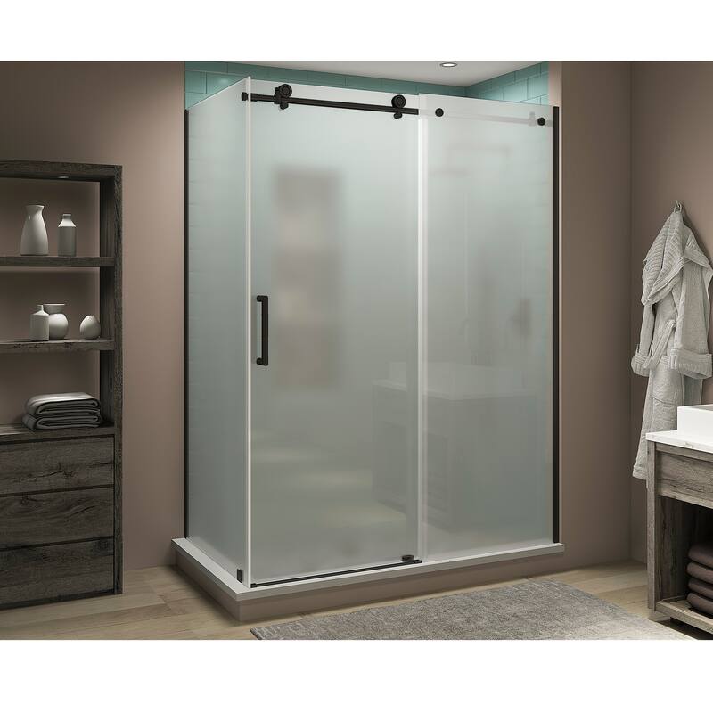 Coraline XL 56-60 in. x 30 in. x 80 in. Frameless Corner Sliding Shower Enclosure, Frosted Glass - Oil Rubbed Bronze