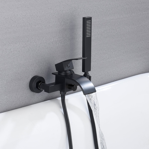 slide 2 of 5, Waterfall Wall-mount Bath Tub Filler Faucet with Handheld Shower matte black - 8' x 10'