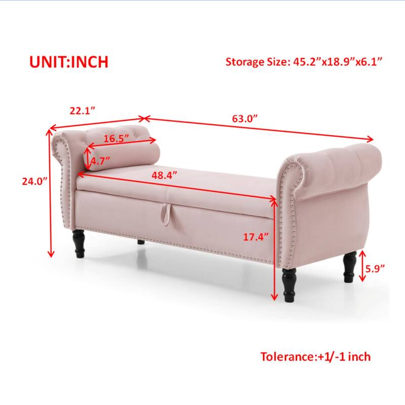 Window Stool Fireplace Bench with Safety Hinges, Upholstered Flap Storage Bench, Footrest Bench with One Pillow