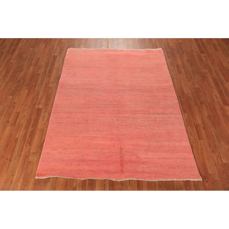 Pink Gabbeh Modern Oriental Rug Hand-Knotted Wool Carpet - 4'10" x 6'5"