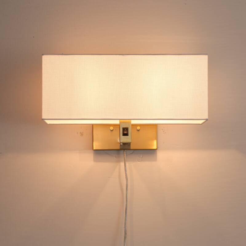 2-Light Modern Transitional Metal & Fabric Wall Sconce with Soft Fabric Shade for Bedroom & Living Room - 2 Light