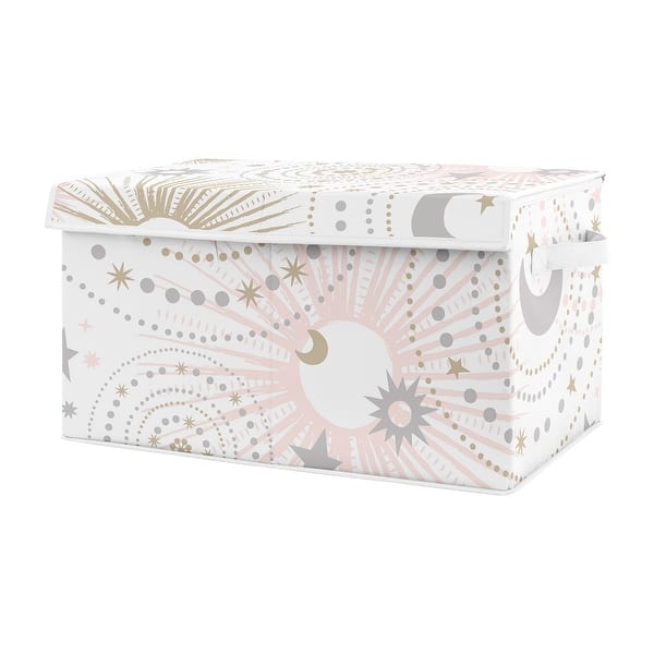 slide 2 of 4, Sweet Jojo Blush Pink, Gold and Grey Star and Moon Celestial Collection Girl Kids Fabric Toy Bin Storage