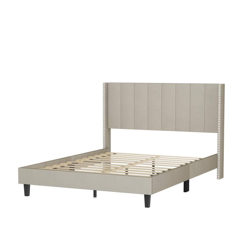 Queen Tufted Upholstered Bed Velvet Bed Frame Platform with Headboard/No Box Spring Required