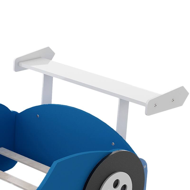 Wooden Race Car-Shaped Platform Bed with Guardrail