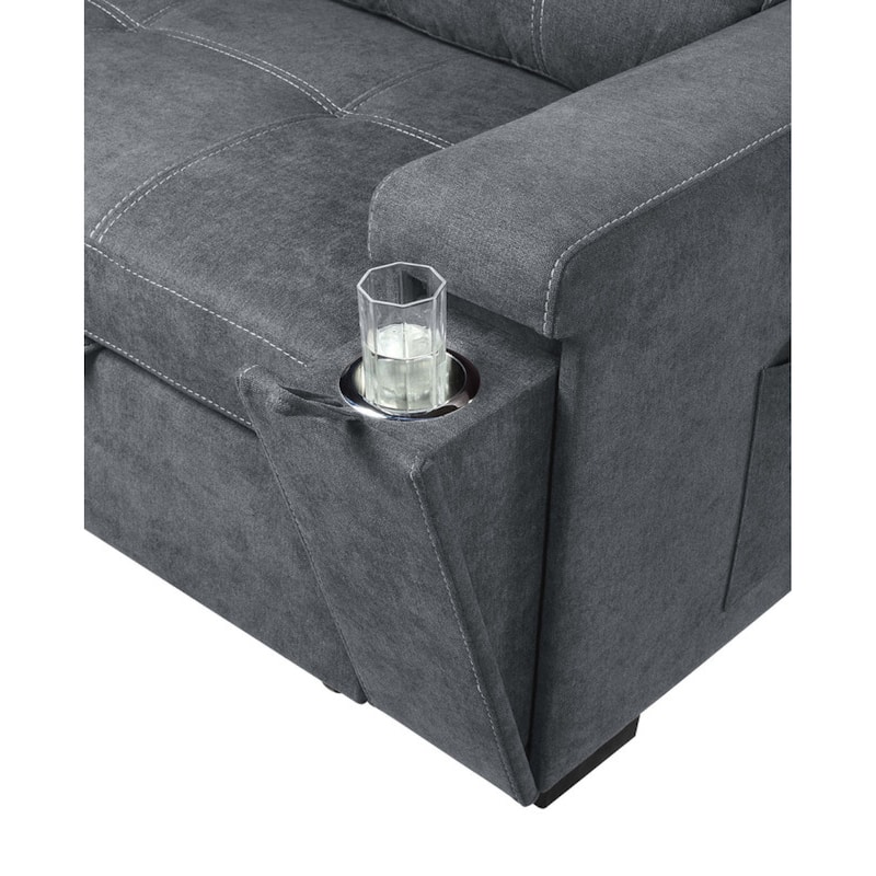 Toby 95-inch Gray Reversible Sleeper Sectional Sofa with Storage Chaise, Cup Holder and USB Ports - 95"W x 62"D x 36.5"H