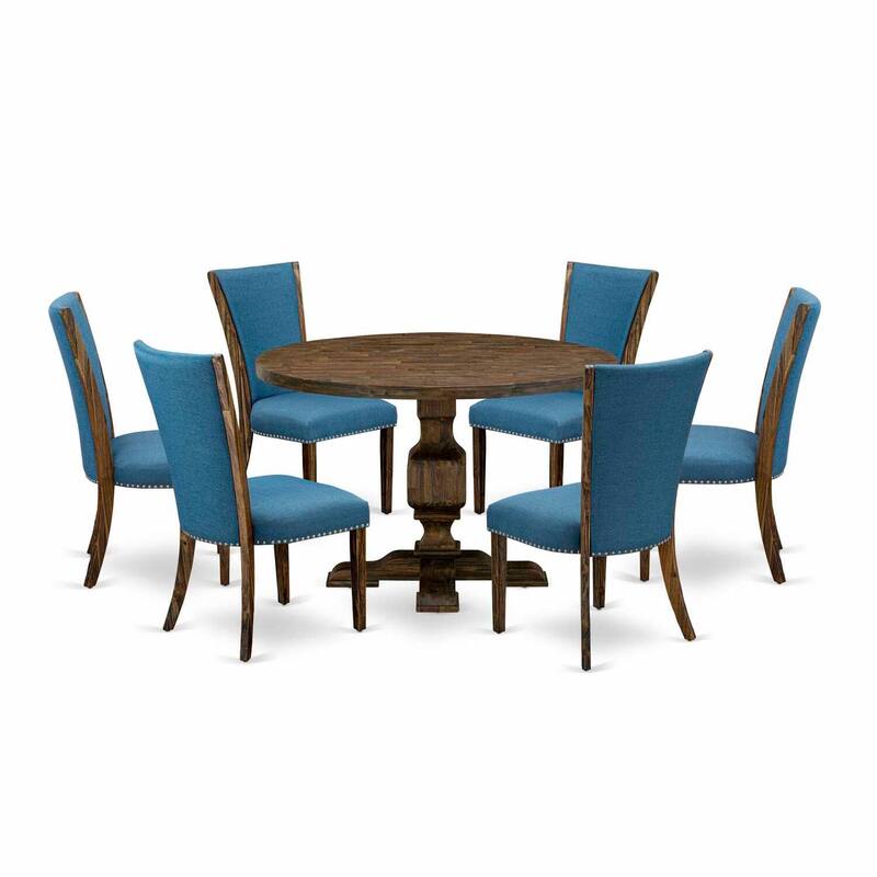 HomeStock 7-Piece Distressed Jacobean Finish Solid Wood Top Dining Table with 6 Parson Chairs