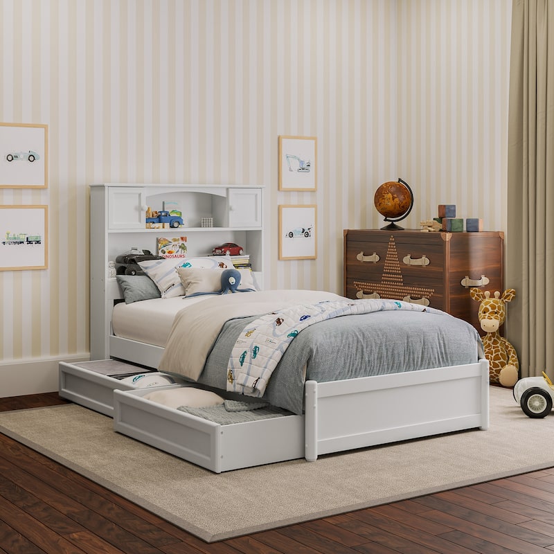 Hadley Platform Bed with Panel Footboard and Storage Drawers - White - Twin