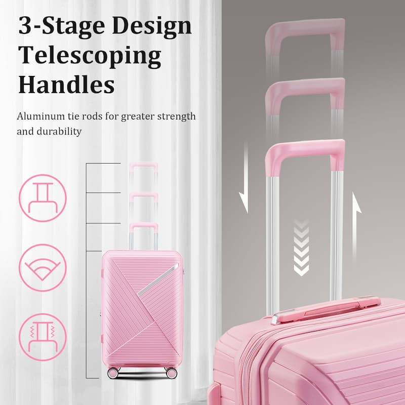 14/20/24/28 4-Piece Modern Luggage Sets, Expandable Luggage with Swivel Wheels and TSA Lock, for Boarding Travel, Pink