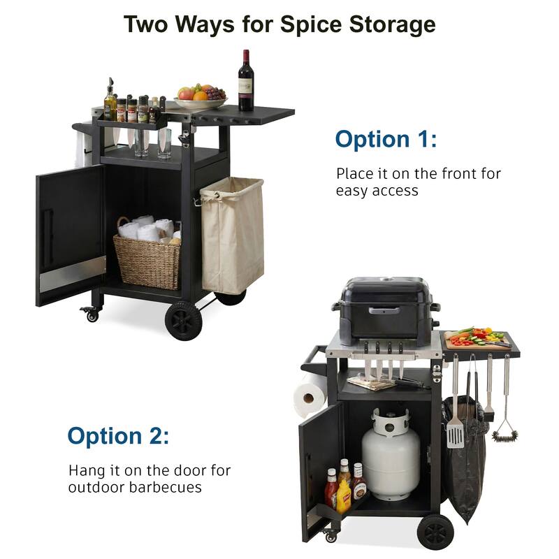34" Outdoor Grill Cart with Stainless Steel Top, Drop Leaf & Pizza Oven Table