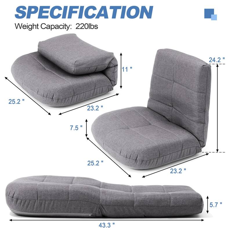 Folding Padded Floor Chair with with Adjustable Backrest for Lounge Meditation or Gaming