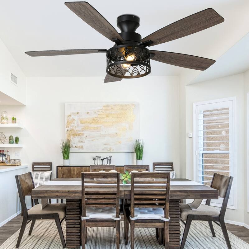 Bella Depot 52" Black Modern Flush Mount Ceiling Fan with Light and Remote