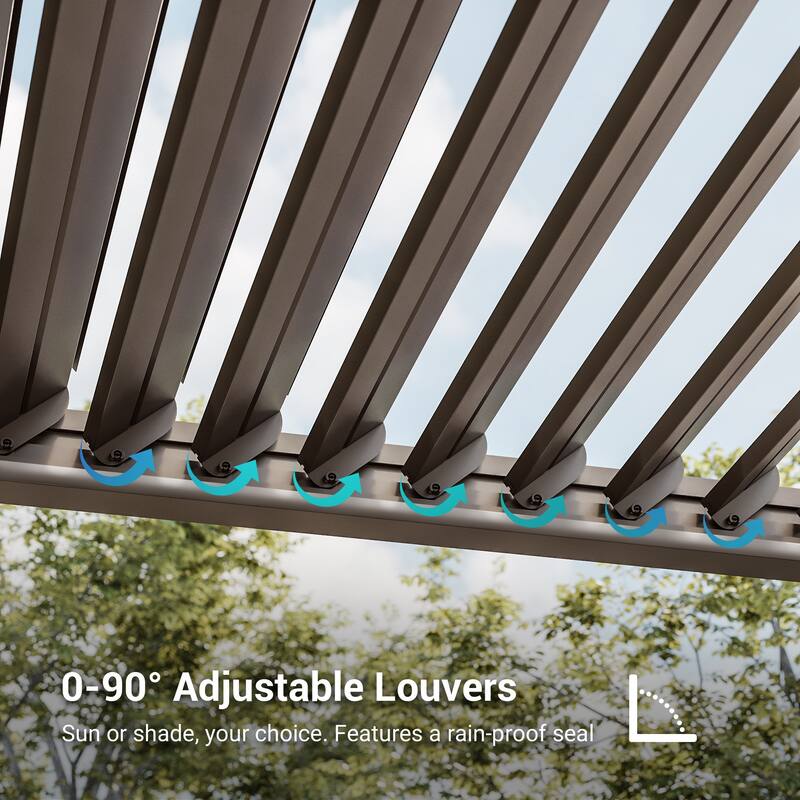 Outdoor Metal Solar LED Louvered Pergola with Adjustable Roof