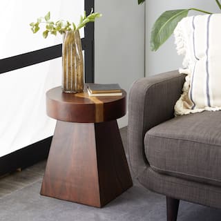 Brown Wood Contemporary Accent Table with Block Style Base