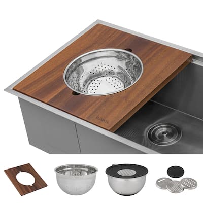 Ruvati Wood Platform with Mixing Bowl and Colander (complete set) for Workstation Sinks -