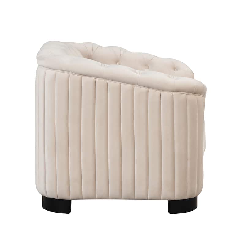 Velvet Modern Accent Sofa Chair with Thick Removable Cushion, Tufted Back, and Solid Wood Legs