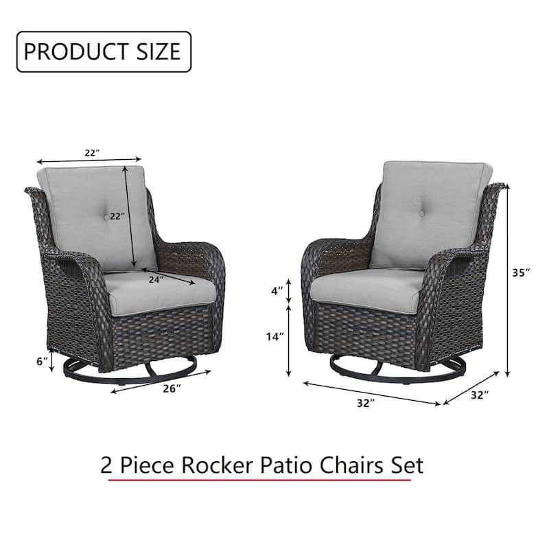 Gymojoy 5-piece Outdoor Wicker Swivel Rocking Chair Table with Ottoman