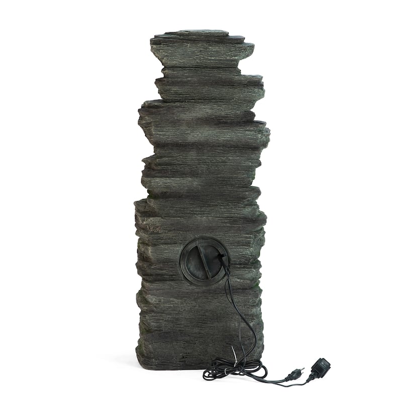 Glitzhome 39.25"H 9-Tiered Cascading Rock Polyresin Outdoor Fountain with Pump and LED Light