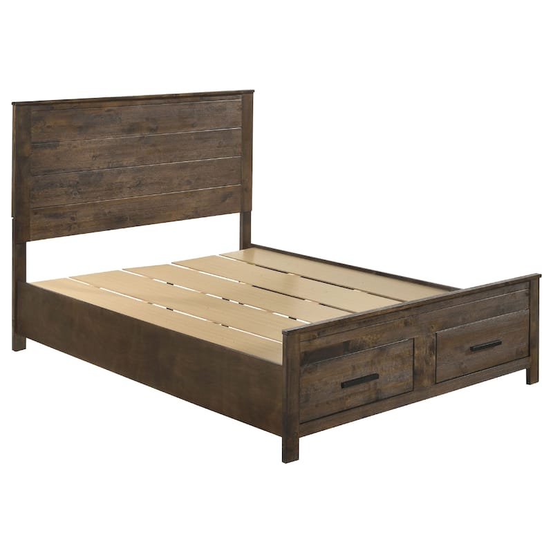Frio 4pc Queen Bedroom Set with Footboard Storage, Rustic Golden Brown