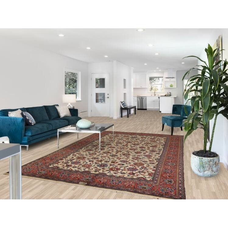 Hand Knotted Oriental 100% Wool Carpet Traditional All-Over Beige & Ivories Sarouk Area Rug - 9' 10'' X 6' 7''