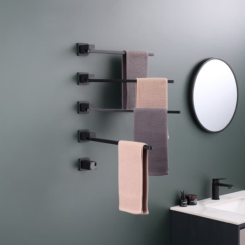 Heated Towel Rack 4-Bar Towel Warmer Rack Swingable Bars Wall Mounted with Timer Plug-in/Hardwired