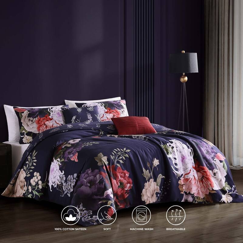 Bebejan Deep Purple Garden 100% Cotton 5-Piece Reversible Comforter Set