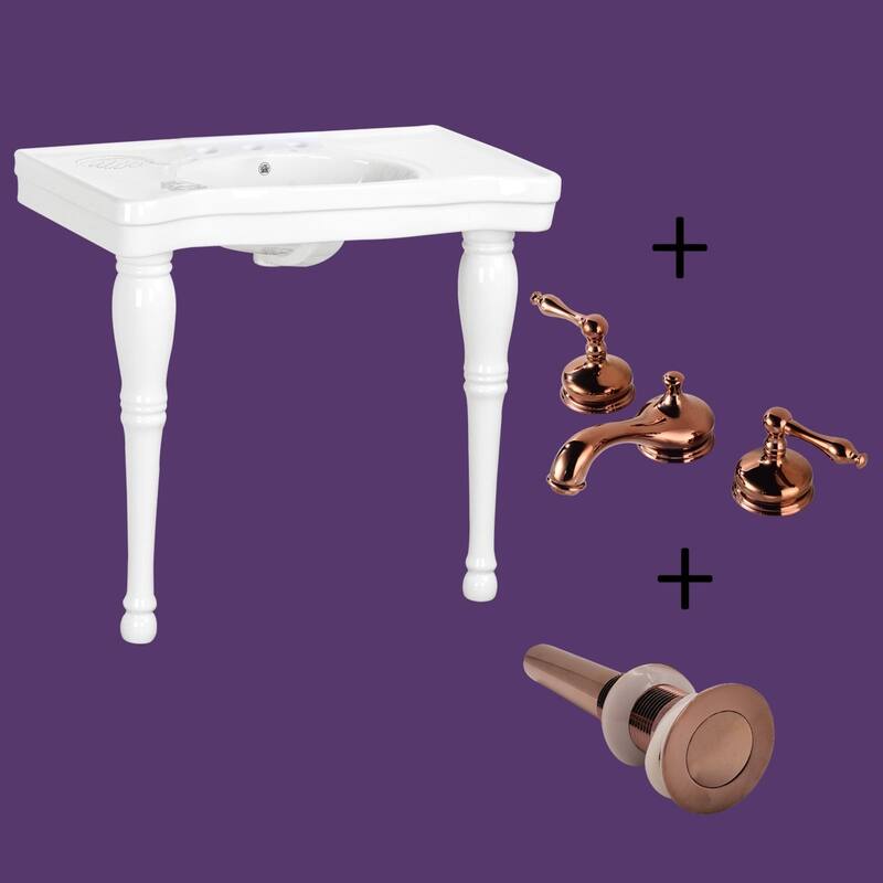 Deluxe Belle Epoque White Console Sinks with White Solid Wood Spindle Leg and 8" Widespread Faucet