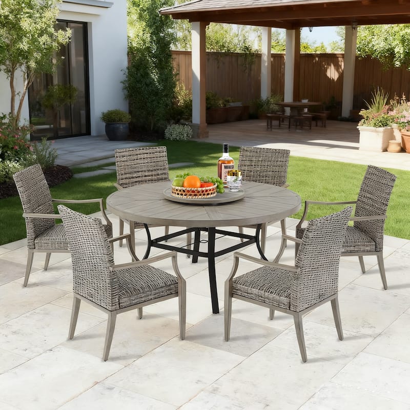 Patio Aluminum Round 59.5" Dining Table With Outdoor Chairs - Mocha