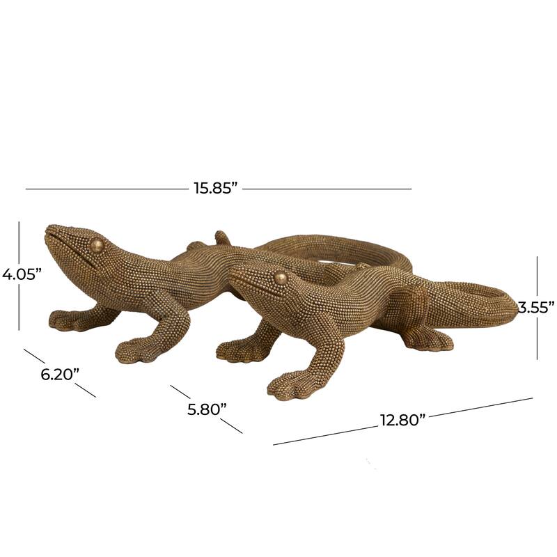 Resin Lizard Beaded Sculpture - Set of 2 Gold - Roche River Decor - 16"W x 6"L x 4"H