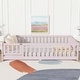 preview thumbnail 19 of 43, White Full Size Wooden Floor Bed with Fence & Door, Rubber, Safety Guardrails Pink