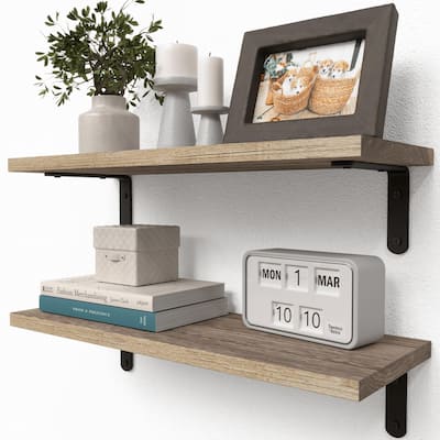 Rustic Wood Shelves Set of 2, Farmhouse Style Floating Shelf for Wall Décor, Hanging Shelves for Room