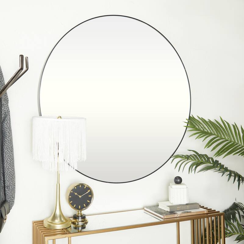Wooden Room Wall Mirror with Thin Minimalistic Frame - Black - Roche River Decor