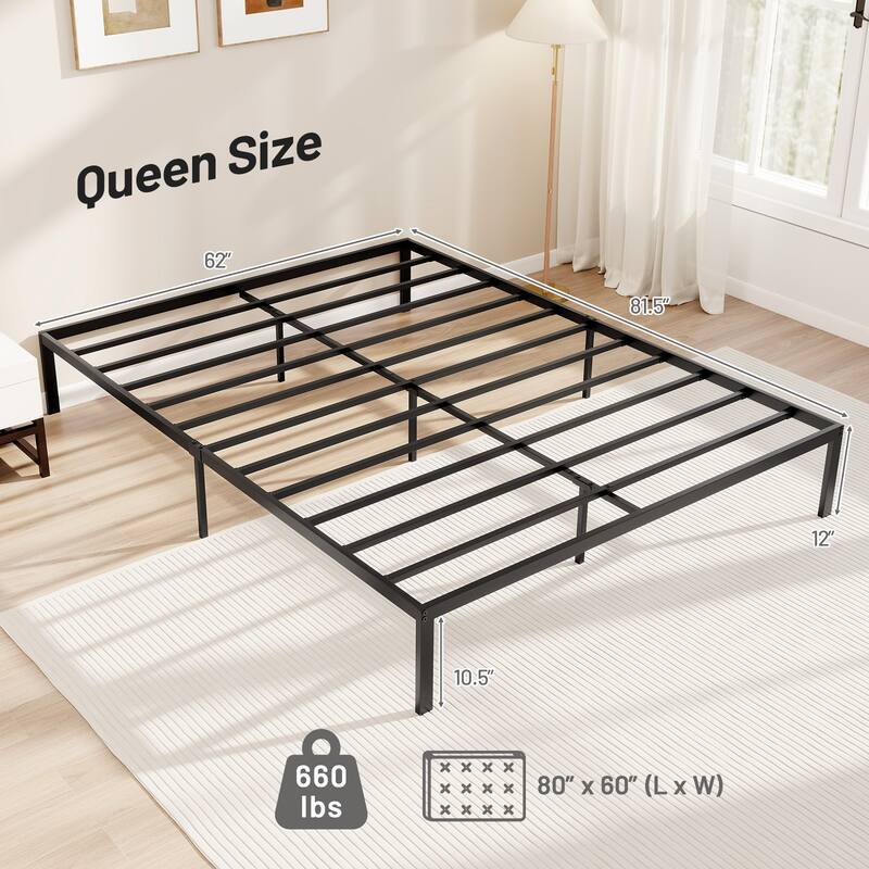Gymax Queen Size Metal Bed Frame Heavy Duty Support Slats Mattress