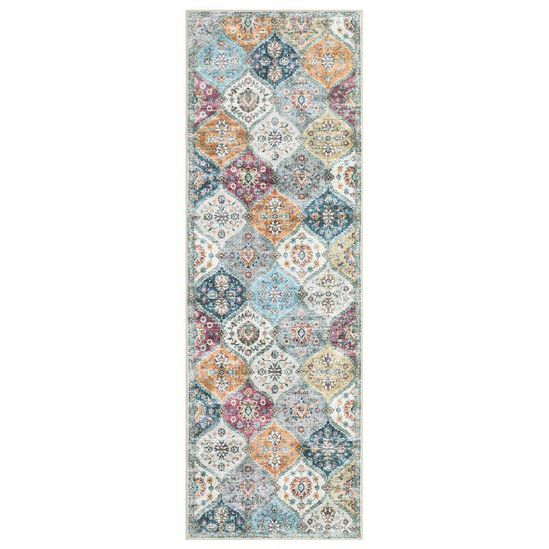 Rugs for Living Room Vintage Oriental Trellis Area Rug Soft Non Slip Low Pile Accent Rugs for Dining Room Office