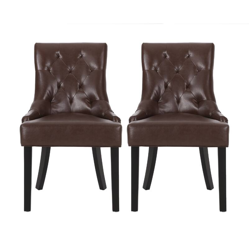 Chen Dining Chair Set of 2, Curved Brown Diamond Tufted Faux Leather