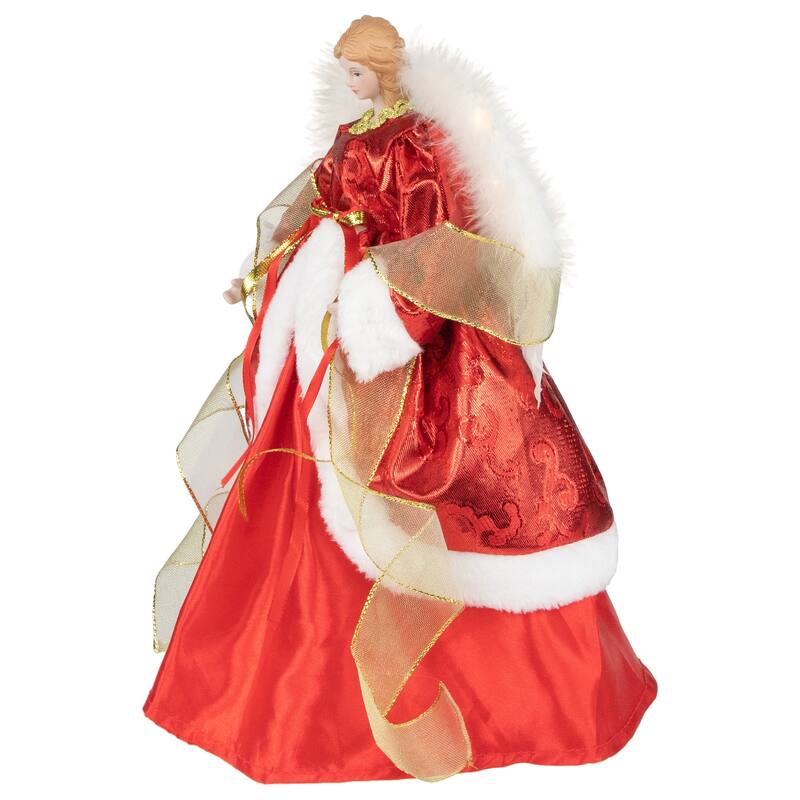 Angel with Lighted Wings Christmas Tree Topper - 14" - Red and White