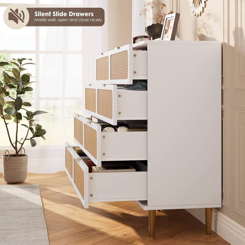 Rattan 8 Drawer Dressers TV Stand for Bedroom Living Room