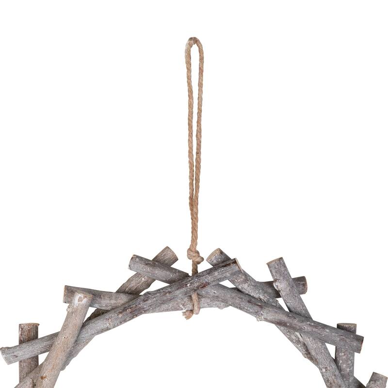 Flocked House and Pinecones Wood Branch Artificial Christmas Wreath - 12" - Unlit